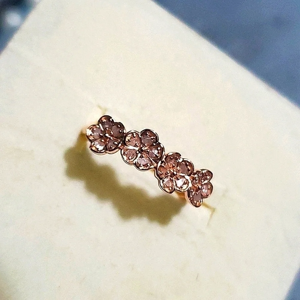 Pink Diamond Flower Ring Rose Gold Vermeil Sterling Silver